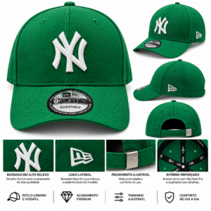 Boné New Era New York Yankees 9FORTY Verde com Logo Branco