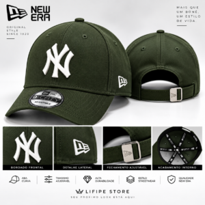 Boné NY Verde Militar com Logo Branco – Ajustável