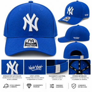 Boné New York NY Azul Royal com Logo Branco – Ajustável