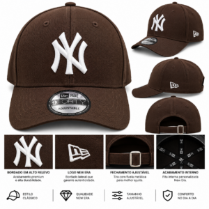 Boné New Era 9FORTY New York Yankees Marrom com Bordado Bran