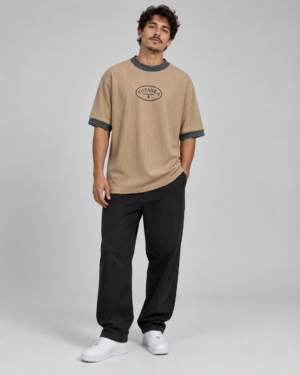 T-Shirt Oversized Totanka Canelada Caramelo e Grafite – Tamanho G