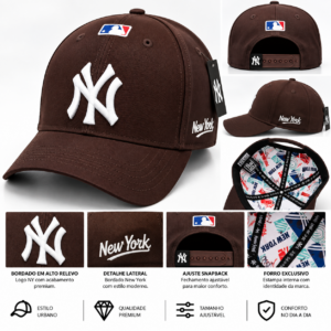 Boné NY Marrom com Bordado Branco – Ajustável