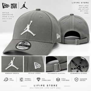 Boné Jordan Cinza com Logo Branco – Aba Curva Ajustável