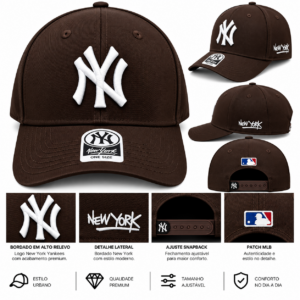 Boné NY New York Marrom Chocolate – Bordado Branco Ajustável