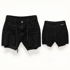 Bermuda Jeans DGN Preta com Recortes e Tiras (44)