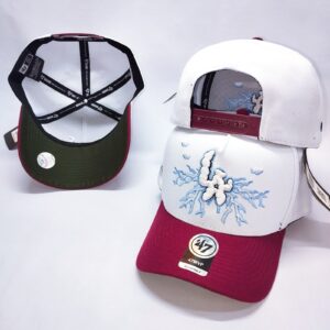 Boné 47 MVP Floral Branco e Vinho — Aba Curva