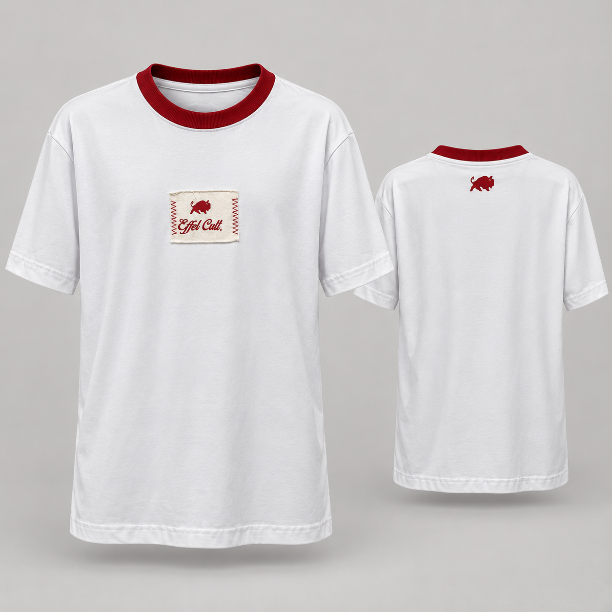Camiseta Effel Culture Patch Branca com Gola Vermelha Tamanho (M)
