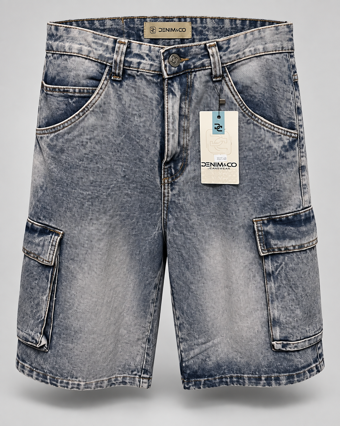 Bermuda Jeans Denim & Co Baggy Cargo Smoke – Tamanho 40
