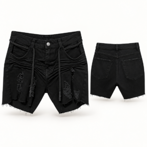 Bermuda Jeans DGN Destroyed Preta com Tiras (42)