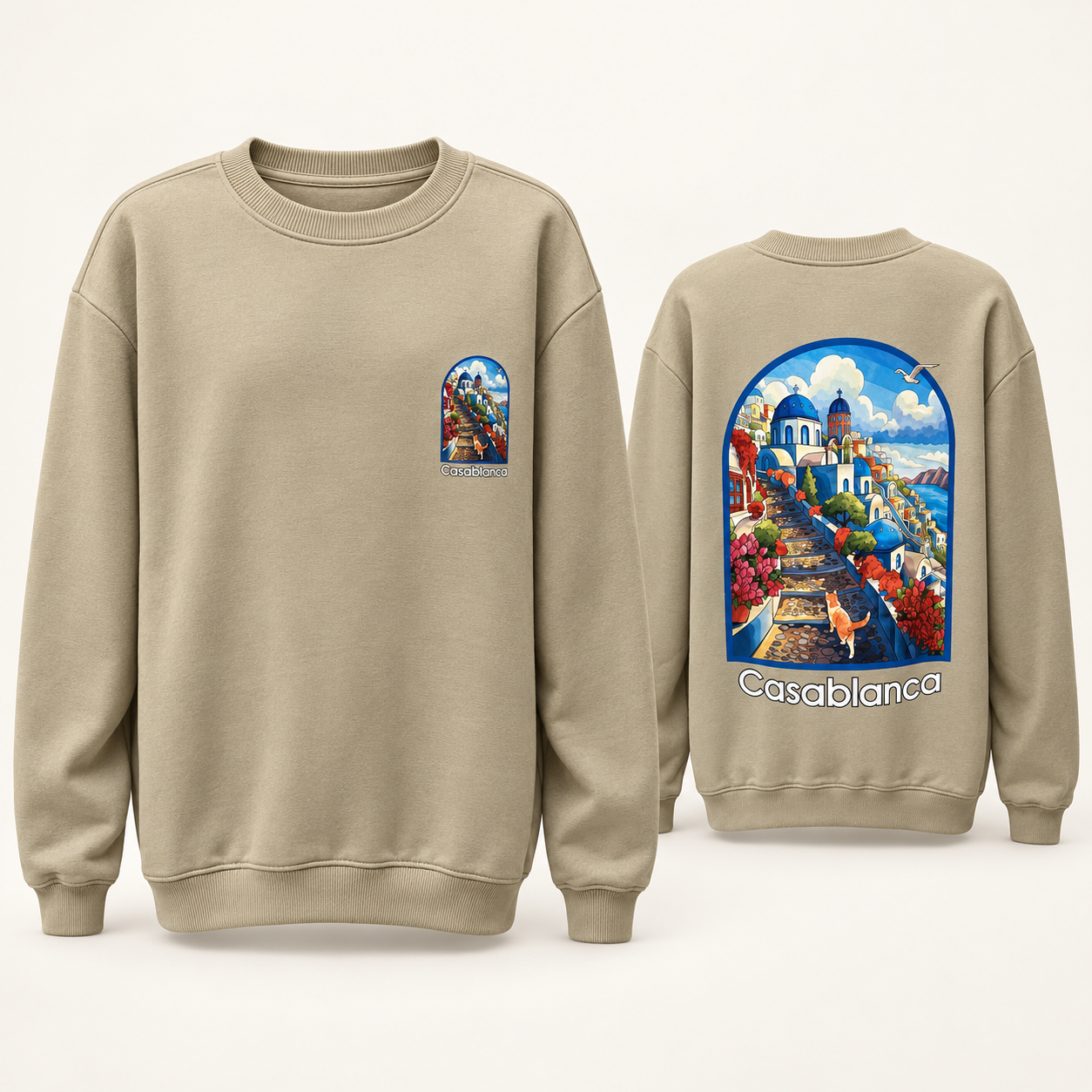 Moletom Casablanca Oversized Bege Forrado – Estampa Santorini