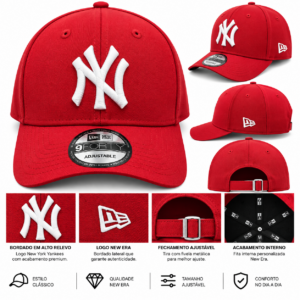 Boné New Era 9FORTY New York Yankees Vermelho com Bordado Branco