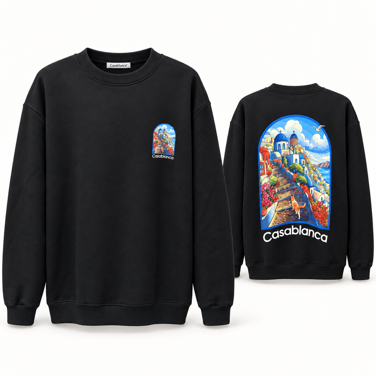 Moletom Casablanca Oversized Preto Forrado – Estampa Santorini