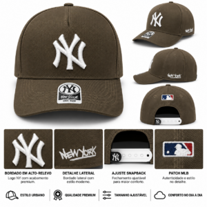 Boné New York Yankees NY Marrom Oliva com Logo Branco