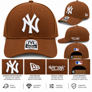 Boné New York NY Marrom com Bordado Branco – Ajustável