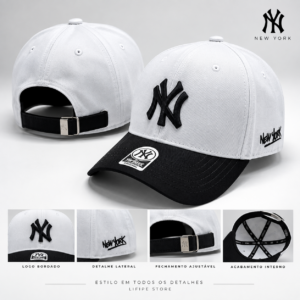 Boné NY Premium Branco e Preto