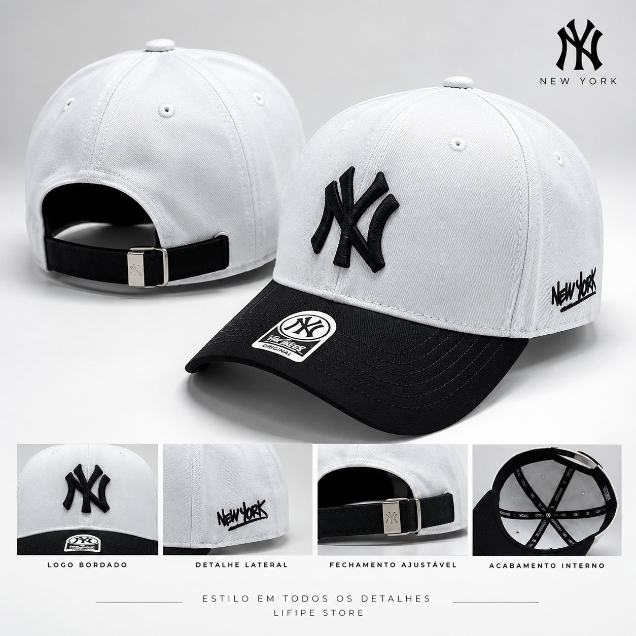 Boné NY Premium Branco e Preto