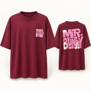 Camiseta Oversized Mr. Bunny Vinho Estampa Rosa – Tamanho M