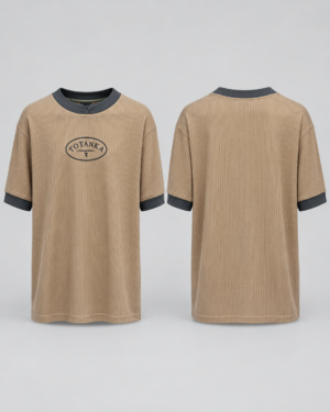 T-Shirt Oversized Totanka Canelada Caramelo e Grafite – Tamanho G