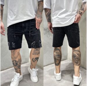Bermuda Jeans DGN Destroyed Preta com Tiras (42)