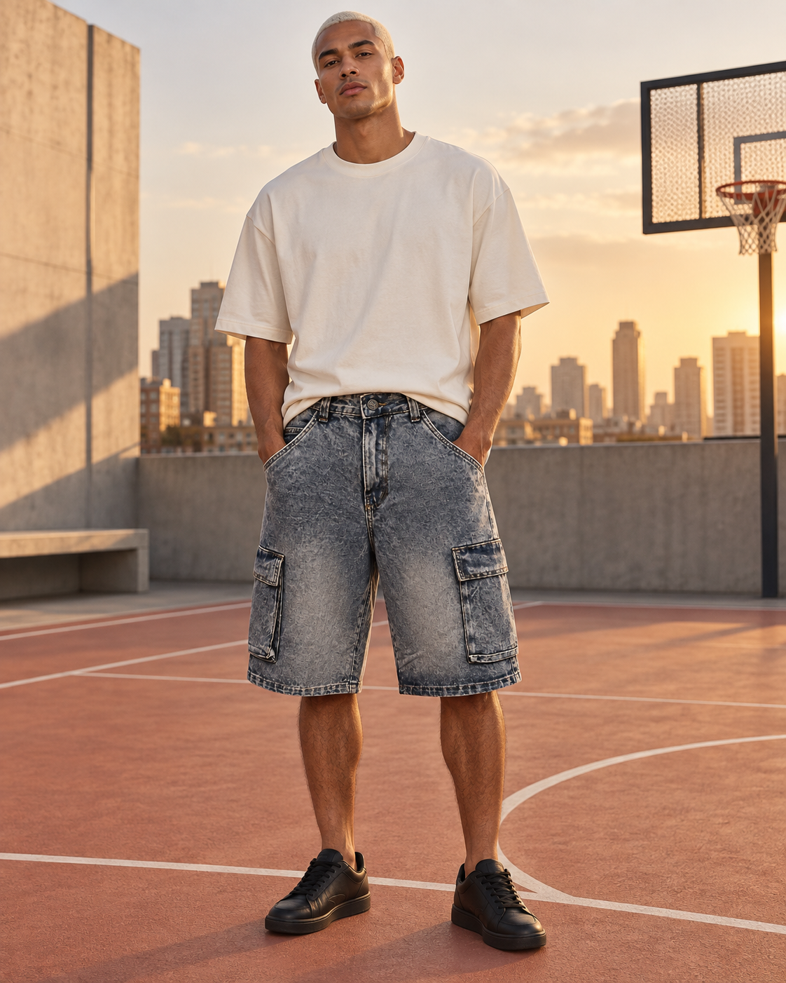 Bermuda Jeans Denim & Co Baggy Cargo Smoke – Tamanho 40 - Imagem 3