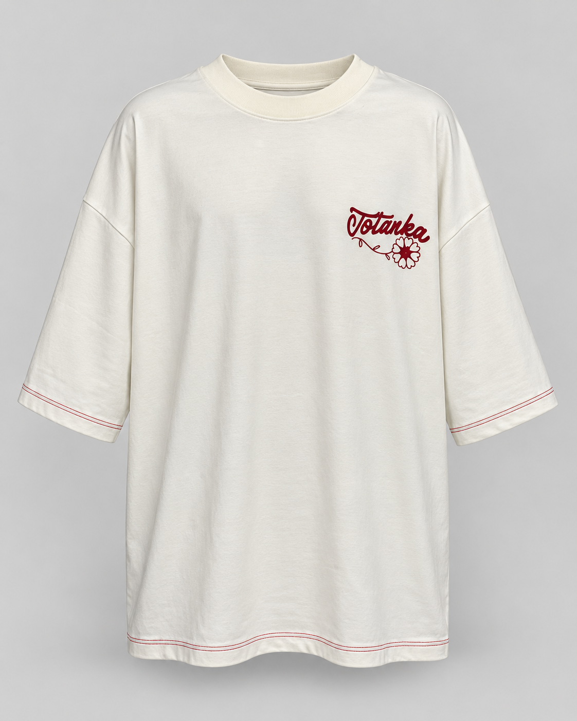 T-Shirt Oversized Totanka Over Flower Jersey Off-White – Tamanho G - Imagem 3