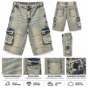 Bermuda Jeans Denim & Co Cargo Marmorizada – Tamanho 44