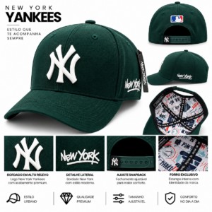 Boné NY New York Verde Escuro com Bordado Branco – Ajustável (cópia)