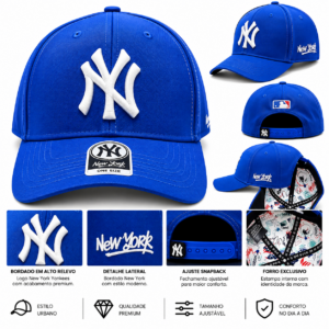 Boné NY New York Azul Royal com Bordado Branco – Ajustável