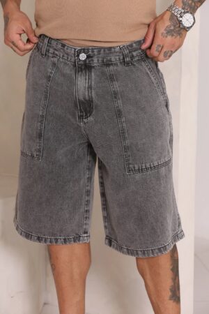 Bermuda Jeans Denim & Co Baggy Carpenter Cinza Estonada – Tamanho 46