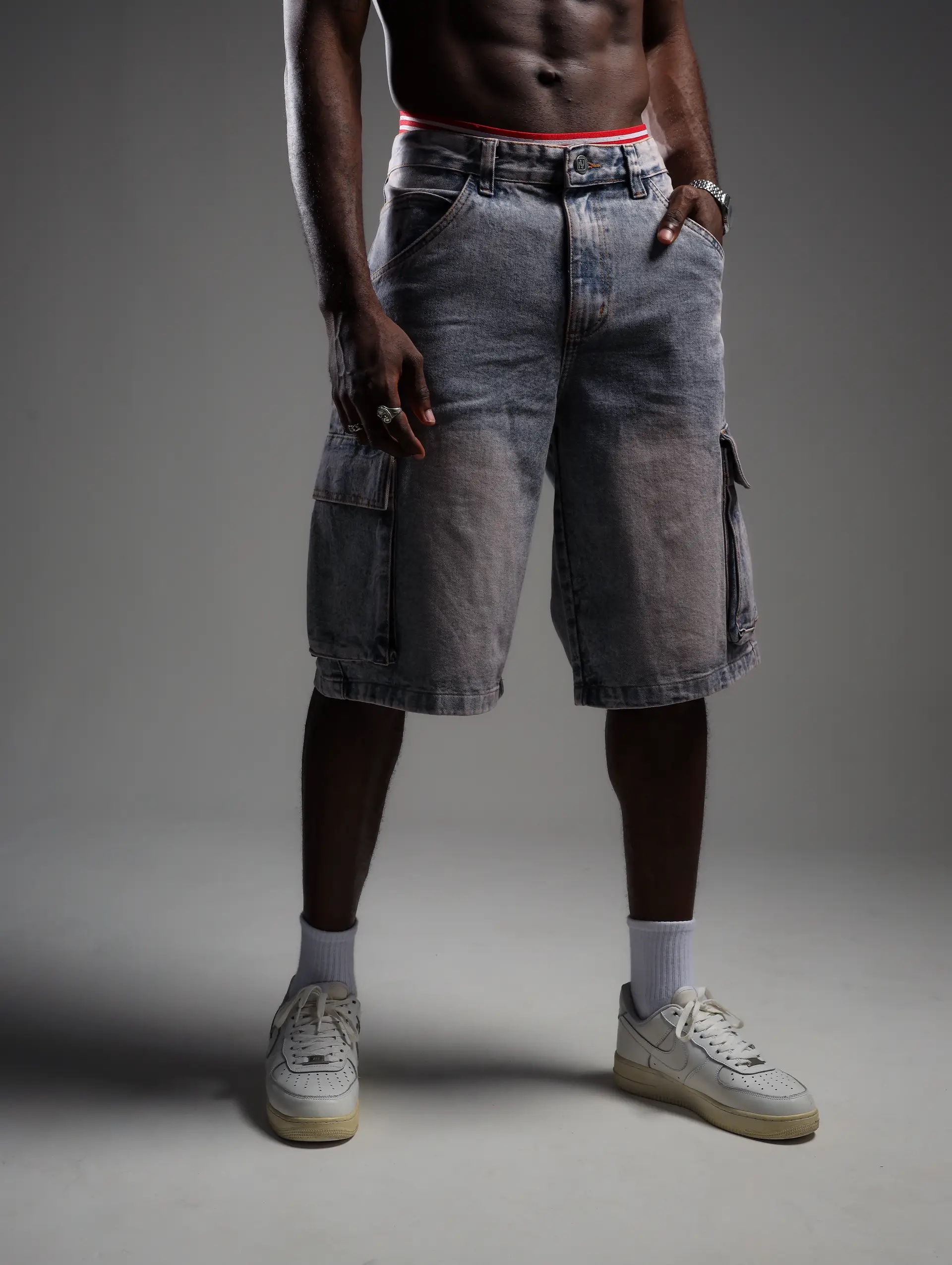 Bermuda Jeans Denim & Co Baggy Cargo Smoke – Tamanho 40 - Imagem 4