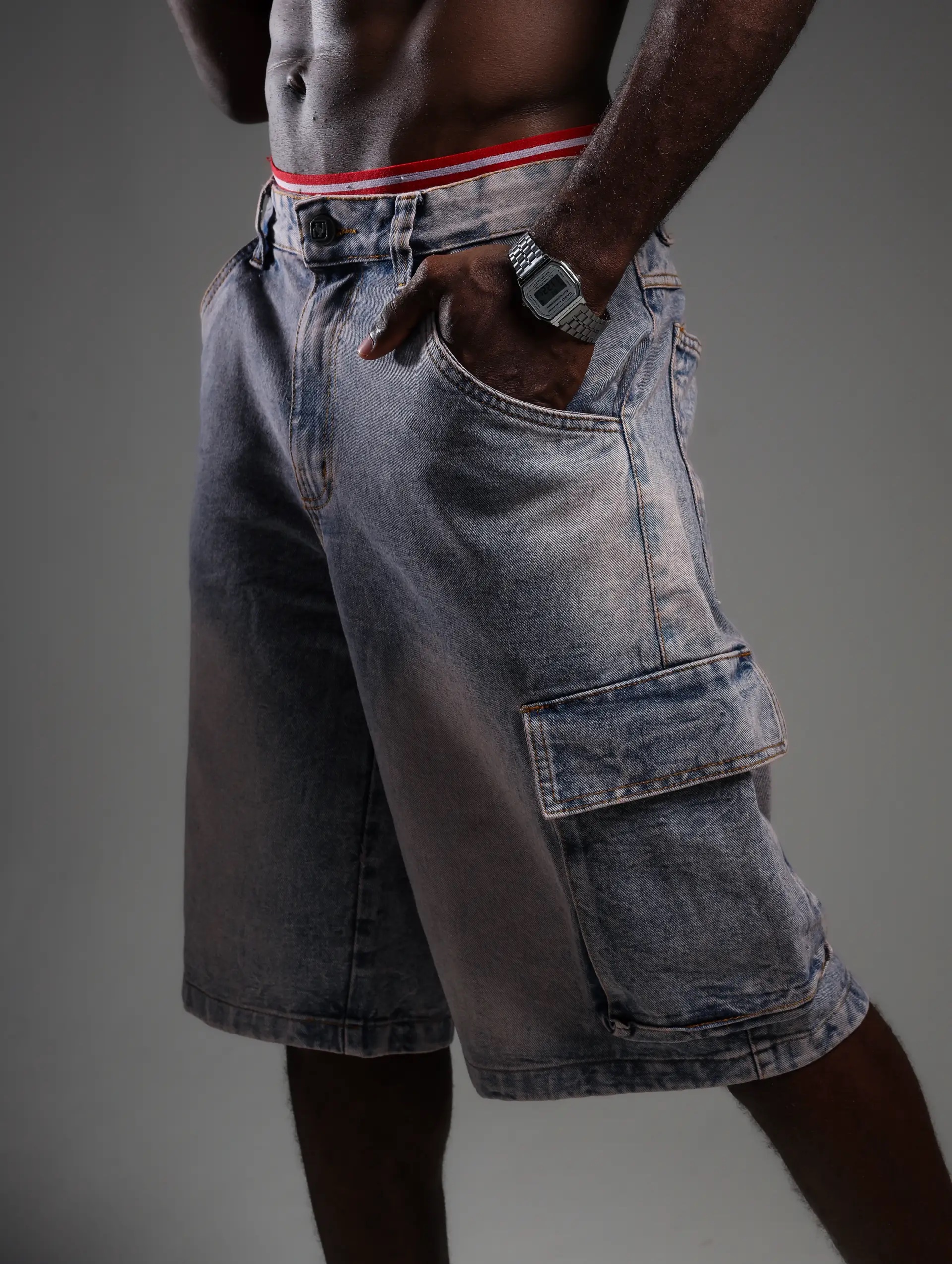 Bermuda Jeans Denim & Co Baggy Cargo Smoke – Tamanho 40 - Imagem 3