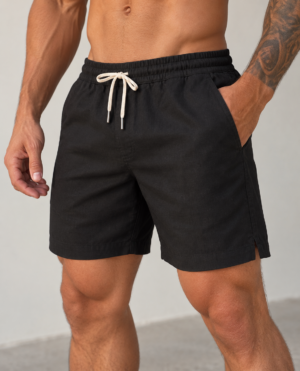 Short Masculino de Linho Alfaiataria Básico Preto